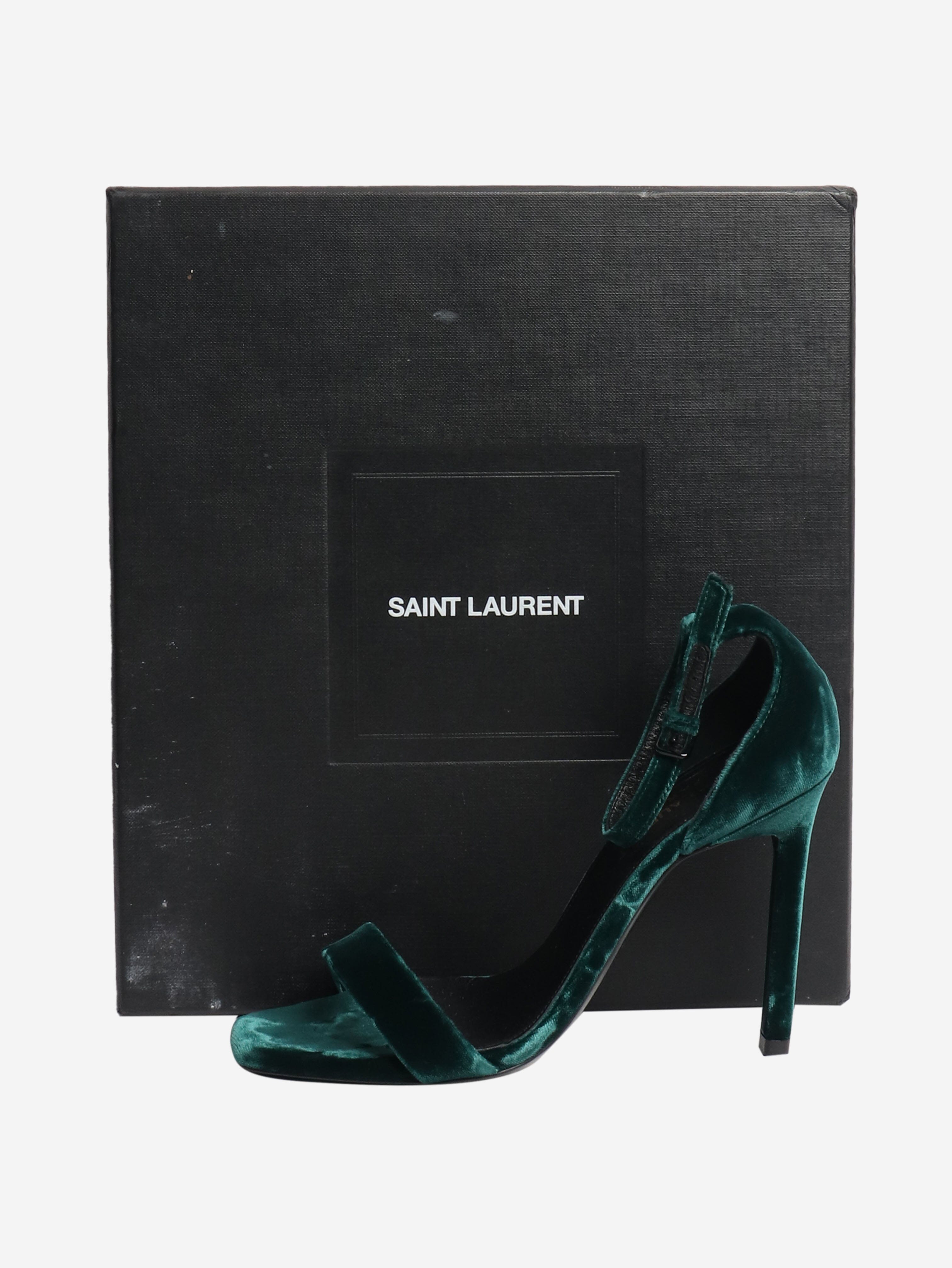 Dark green velvet sandal heels - size EU 36.5 Heels Saint Laurent 