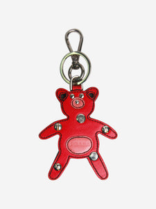 Prada Red Saffiano leather teddy bear keychain