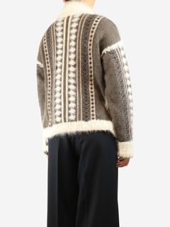 Grey zip-up angora and mohair-blend cardigan - size UK 14