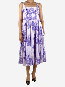 Emilia Wickstead Purple floral printed midi dress - size UK 16