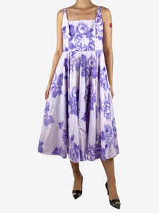 Emilia Wickstead Purple floral printed midi dress - size UK 16