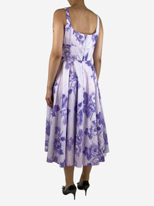 Emilia Wickstead Purple floral printed midi dress - size UK 16