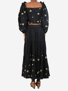 Lug Von Siga Black floral top and skirt set - size UK 8