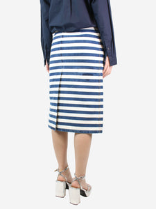 Prada Blue and cream striped denim midi skirt - size UK 8