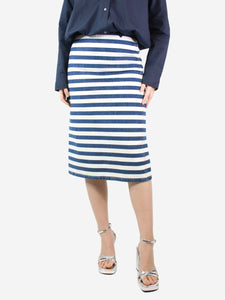 Prada Blue and cream striped denim midi skirt - size UK 8