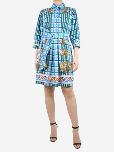 Blue checkered and floral printed shirt dress - size UK 10 Dresses Peter Pilotto 