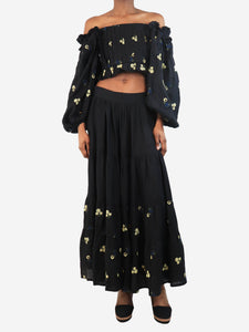 Lug Von Siga Black floral top and skirt set - size UK 8