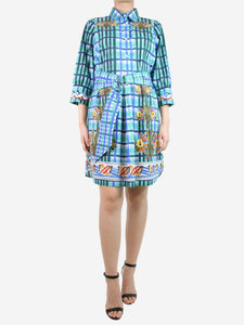 Peter Pilotto Blue checkered and floral printed shirt dress - size UK 10