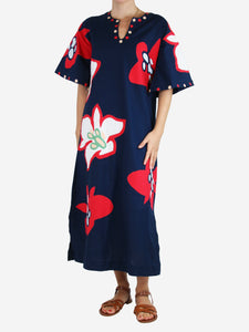 Frances valentine Navy floral embroidered caftan - size S