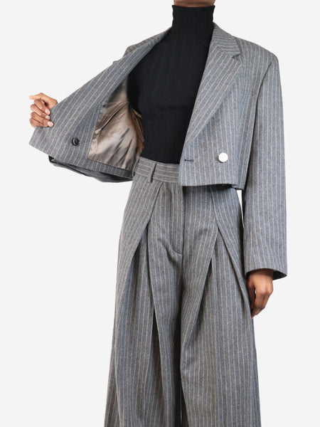 Grey cropped pinstripe blazer - size UK 8 alternate image