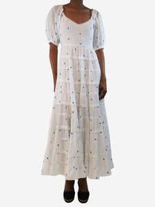 Rixo Blue and white floral embroidered maxi dress - size XS