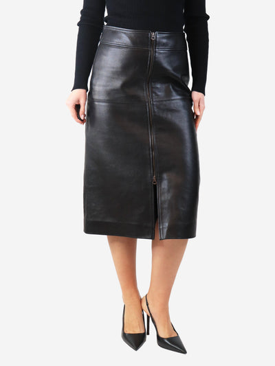 Black leather zip-front midi skirt - size UK 12 Skirts Isabel Marant 
