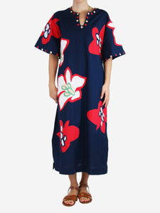 Frances valentine Navy floral embroidered caftan - size S