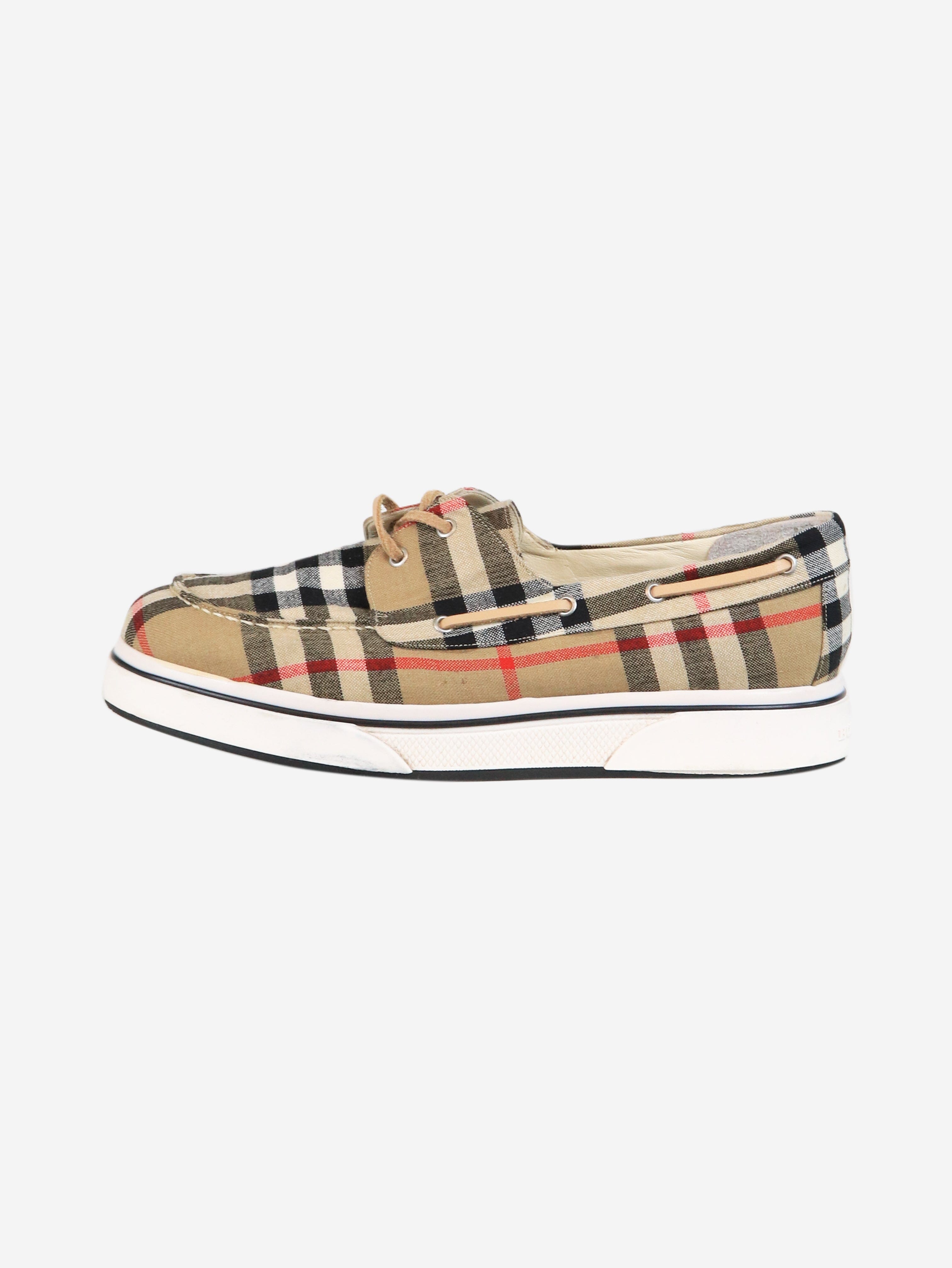 Brown Burberry print boat shoe. Handmade in Italy 
Comfortable
All sizes 7-13 Burberry pre-owned brown nova check boat shoes - size EU  main image 2