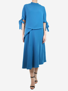 Edeline Lee Blue high-neck top and midi skirt set - size UK 8