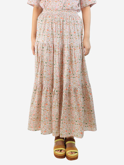 Orange floral printed midi skirt - size UK 8 Skirts Really Wild 