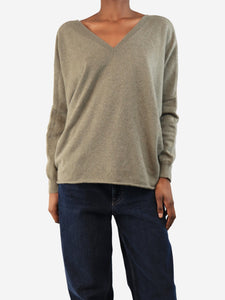 Kujten Brown cashmere v-neck jumper - size UK 6