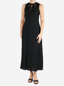 Three Graces Black sleeveless cutout linen midi dress - size UK 8