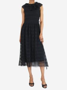 Red Valentino Black sleeveless lace ruffled midi dress - size UK 8