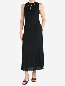 Three Graces Black sleeveless cutout linen midi dress - size UK 8