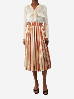 Orange and cream silk striped midi skirt - size UK 8 Skirts La Prestic Ouiston 