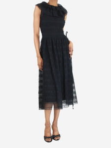 Red Valentino Black sleeveless lace ruffled midi dress - size UK 8