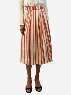 Orange and cream silk striped midi skirt - size UK 8 Skirts La Prestic Ouiston 