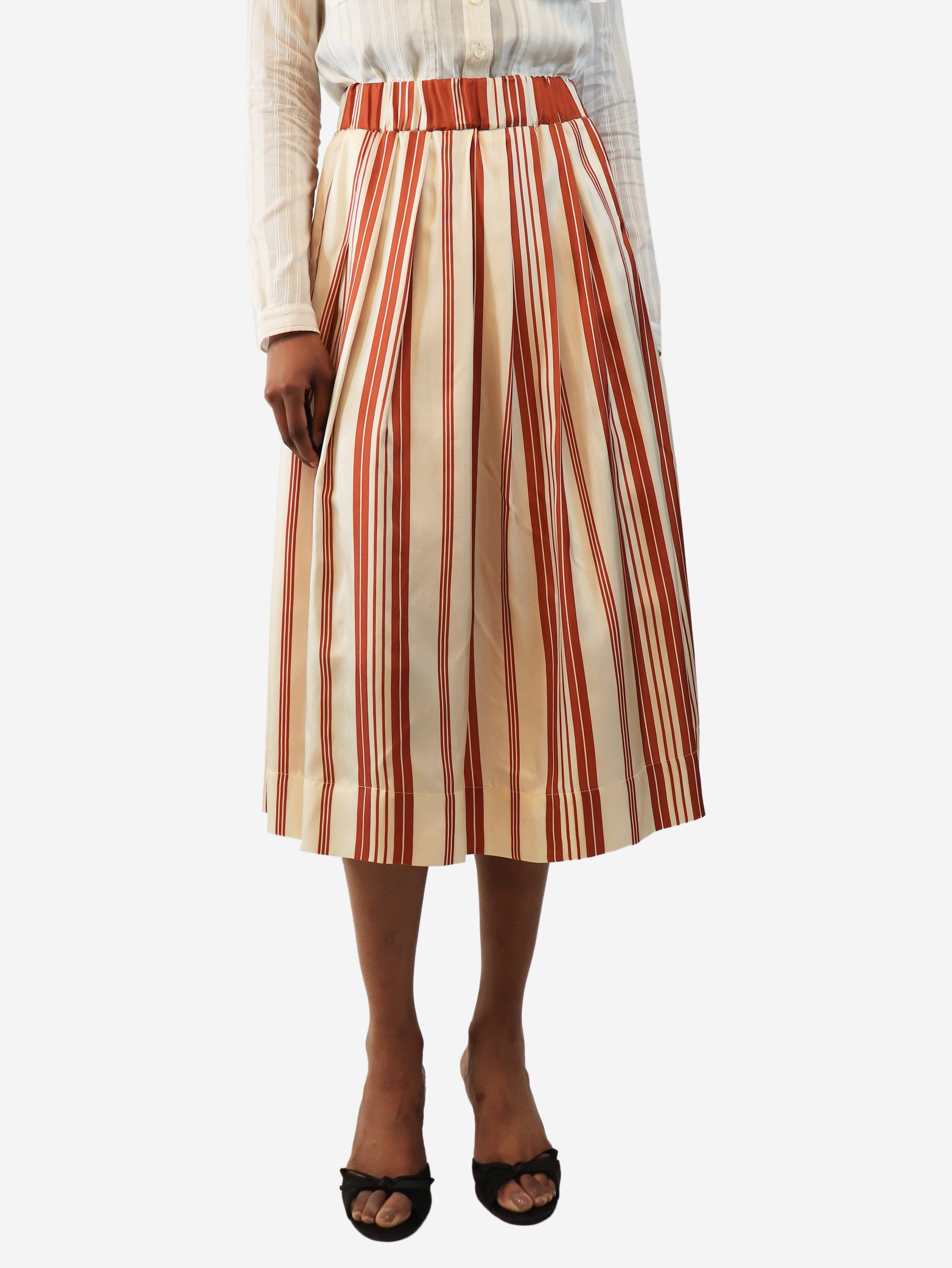 Orange and cream silk striped midi skirt - size UK 8 Skirts La Prestic Ouiston 