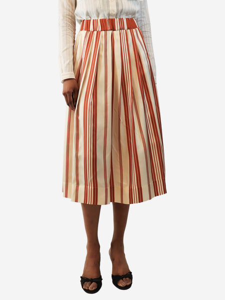 Orange and cream silk striped midi skirt - size UK 8 product image