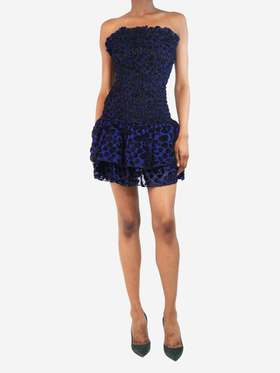 Blue leopard lurex mini dress - size UK 8 Dresses Maje 