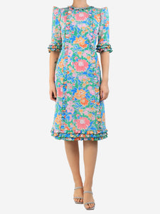 The Vampire's Wife Green silk floral-print ruffled midi dress - size UK 8