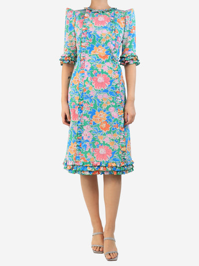 Green silk floral-print ruffled midi dress - size UK 8 Dresses The Vampire's Wife 