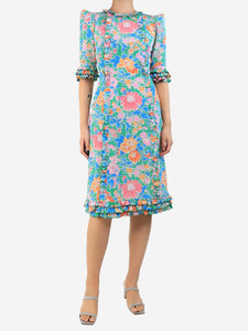 The Vampire's Wife Green silk floral-print ruffled midi dress - size UK 8