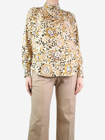 Cream and brown silk floral blouse - size UK 8 Tops Etro 