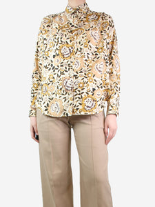 Etro Cream and brown silk floral blouse - size UK 10