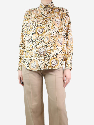 Cream and brown silk floral blouse - size UK 10 Tops Etro 