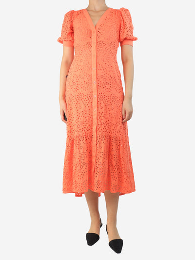 Coral broderie-anglaise midi dress - size UK 8 Dresses ME+EM 