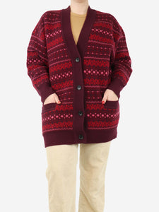 Isabel Marant Etoile Burgundy Fair Isle wool cardigan - size UK 12