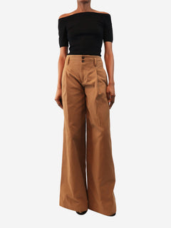 Brown cotton pleated wide-leg trousers - size UK 6 Trousers Chloe 