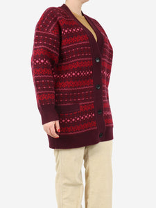 Isabel Marant Etoile Burgundy Fair Isle wool cardigan - size UK 12