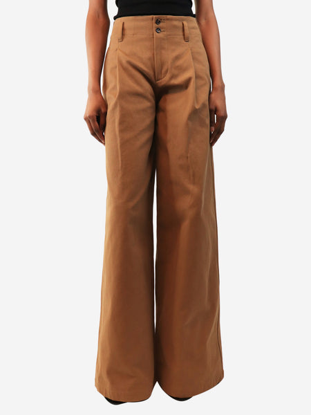 Brown cotton pleated wide-leg trousers - size UK 6 product image