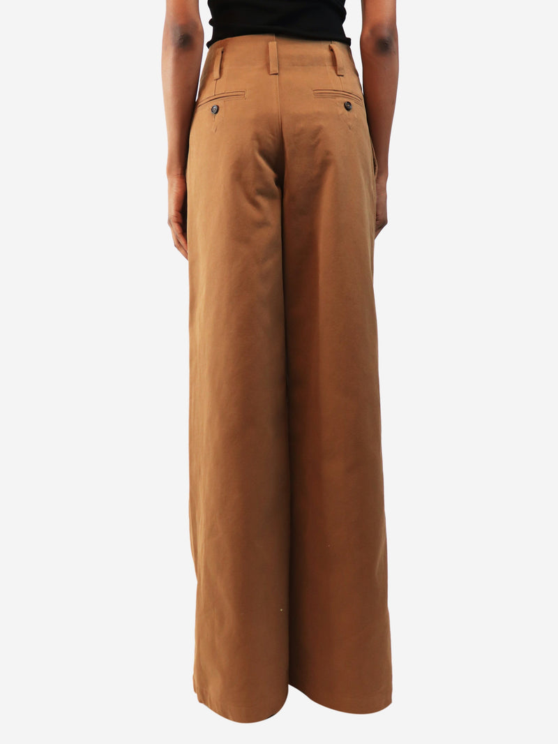 Brown cotton pleated wide-leg trousers - size UK 6 Trousers Chloe 