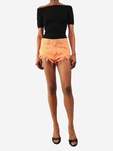 Orange denim fringed mini shorts - size UK 8 alternate image
