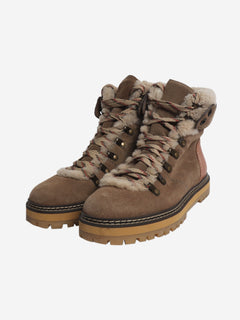 Brown Eilieen shearling-lined suede and leather ankle boots - size EU 39 (UK 6) Boots See By Chloe 