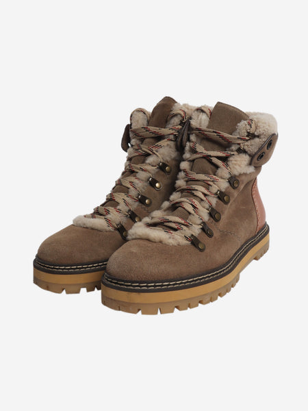 Brown Eilieen shearling-lined suede and leather ankle boots - size EU 39 (UK 6) alternate image