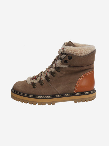 Brown Eilieen shearling-lined suede and leather ankle boots - size EU 39 (UK 6) product image