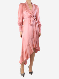 Zimmermann Pink silk ruffled midi dress - size UK 10