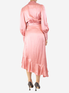 Zimmermann Pink silk ruffled midi dress - size UK 10