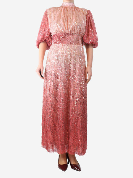 Pink sequin-embellished open-back midi dress - size UK 12 product image