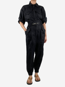 Zimmermann Black super eight linen jumpsuit - size UK 12